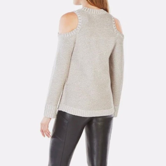 NWT BCBG MAXAZRIA  womens cold shoulder metallic silver sweater sz s champgn - Picture 9 of 16